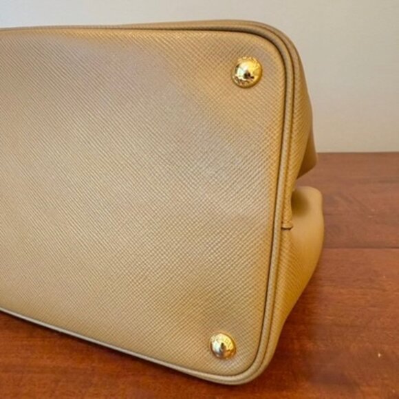 Prada Saffiano Leather Large Double Tote Carmel Red Interior Designer Bag w/ Box - Picture 6 of 11